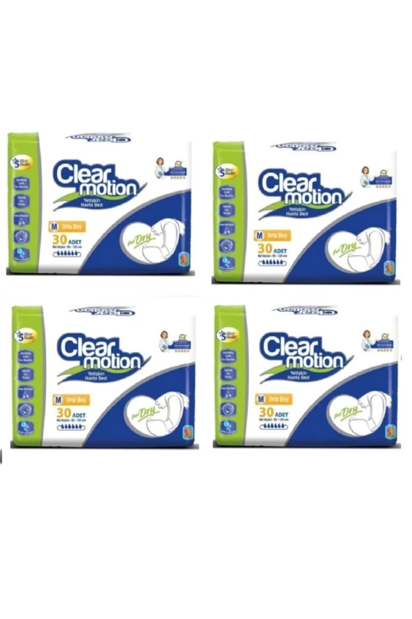 CLEAR MOTION Bel Bantlı Hasta Alt Bezi Orta Boy Medium 30Lu 4 Paket