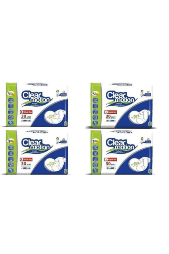 CLEAR MOTION Yetişkin Hasta Bezi 30Lu Büyük Boy (Large) X 4 Paket