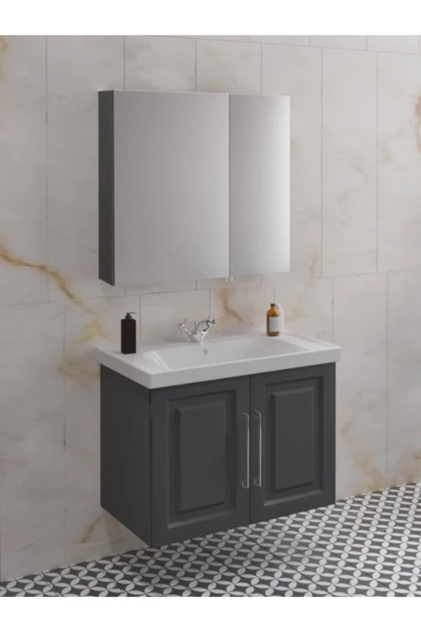 Royal 80 Cm Banyo Dolabı Takımı Antrasit Gri