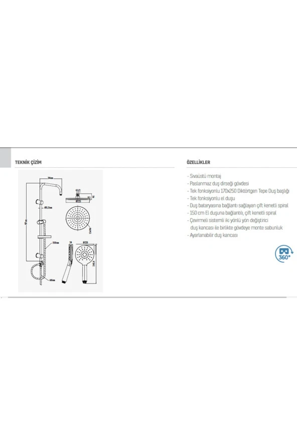 Creavit SH640 Yağmurlama Robot Tepe Duş Seti - 2