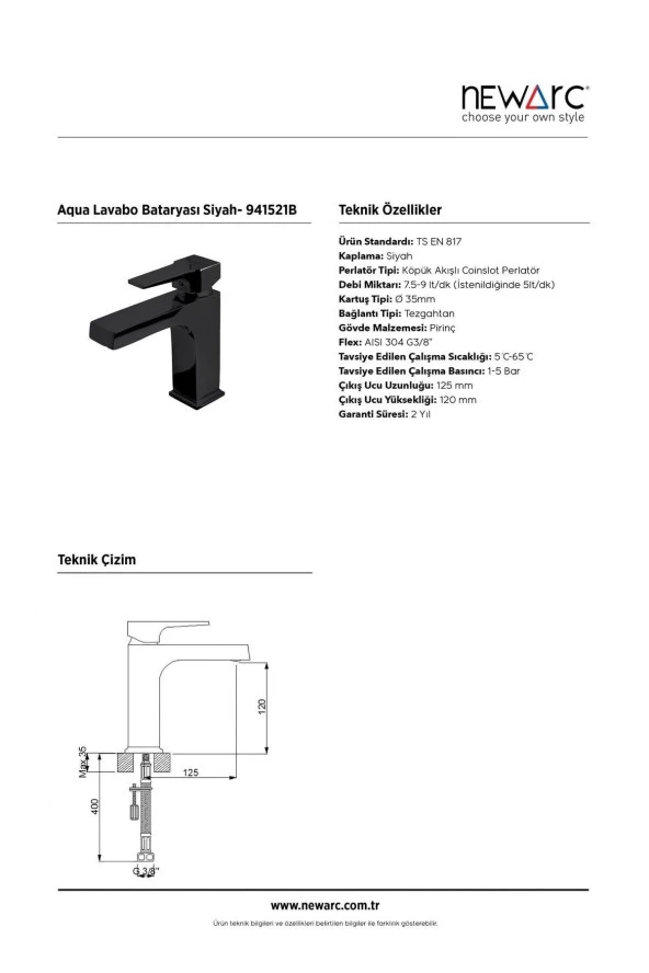 Aqua Lavabo Bataryası - Sıyah 941521b - 3