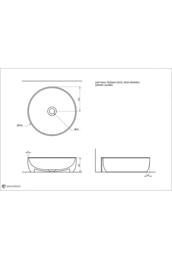 Seramiksan Sole Tezgah Üstü Lavabo 42 Cm - 2