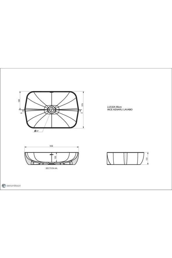 Seramiksan Lucıda Tezgahüstü (delikli) Lavabo Mat Antrasit 55 Cm - 2