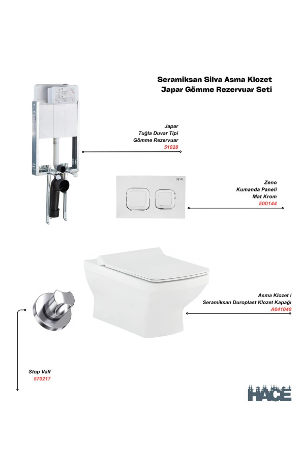 Seramiksan Silva Kanallı Asma Klozet , Japar Gömme Rezervuar Set (Gizli Montaj)