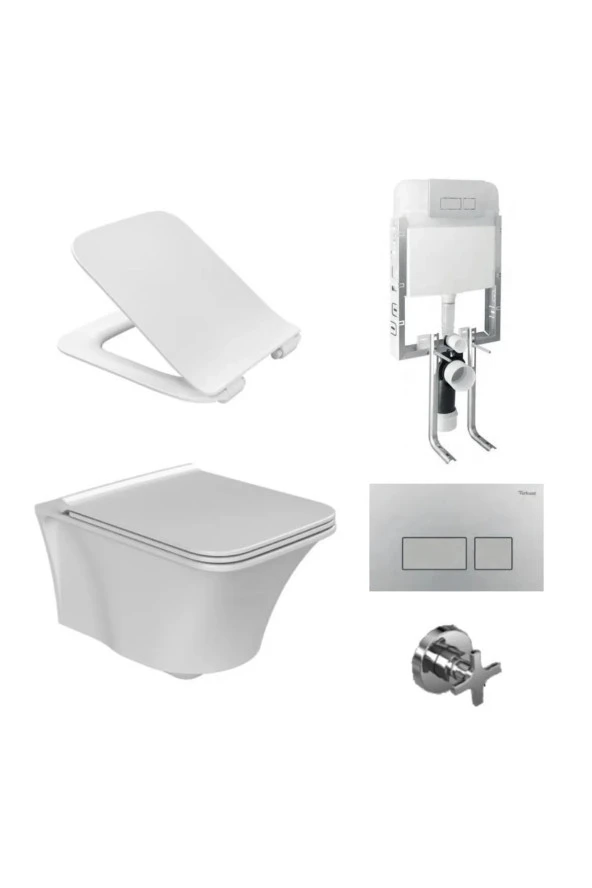 Turkuaz ibiza Rimless Asma Klozet Takım , Ova Gömme Rezervuar Seti ürün görseli 1