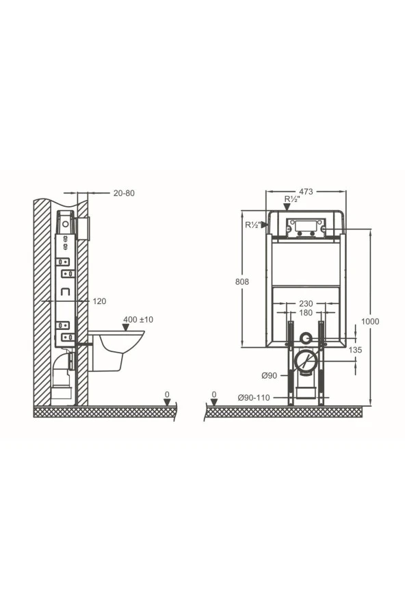 Japar Promicro 80 Mm Çift Kademeli Gömme Rezervuar Seti (KARE BUTON) - 4
