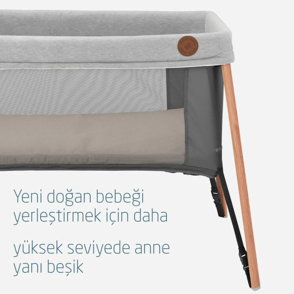 Maxi Cosi Iris 2 'si Bir Arada Anne Yanı Beşik ve Taşınabilir Çift Katlı Park Yatak Beyond Graphite Eco - Resim 4