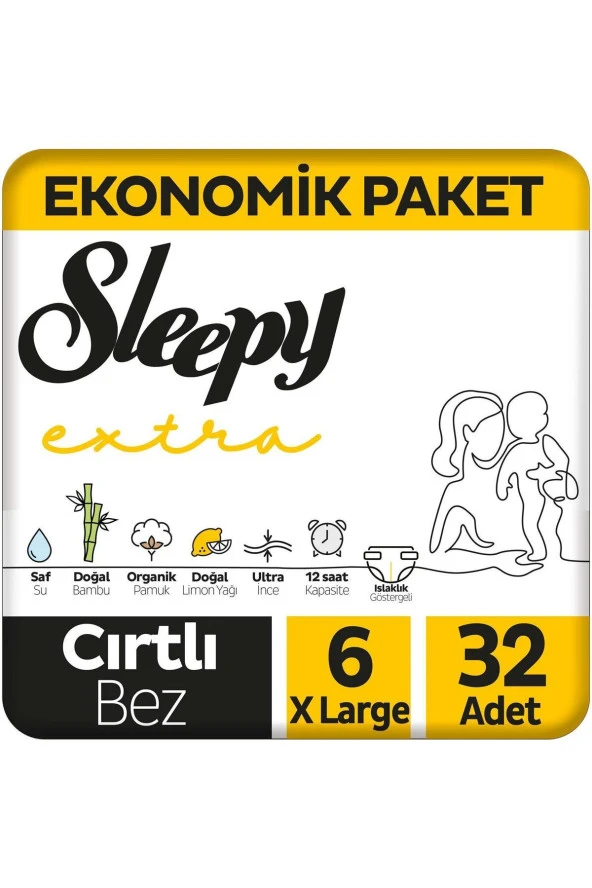 Sleepy Extra Günlük Aktivite 6 Numara XLarge 32'li Bebek Bezi