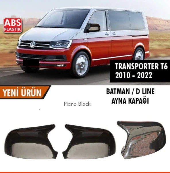 Transporter T6 Batman için Ayna Kapağı 2010-2022 Piano Black - 2