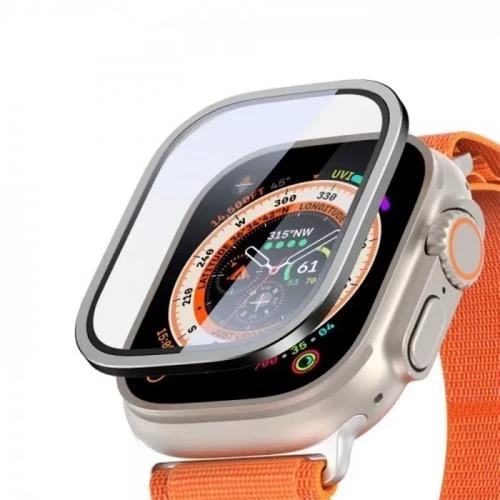 Polham Alüminyum Kenarlı Ful Kaplama Apple Watch Ultra 49MM Ekran Koruyucu, Toz ve Su Geçirmez Kırılmaz