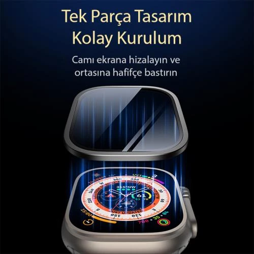 Polham Alüminyum Kenarlı Ful Kaplama Apple Watch Ultra 49MM Ekran Koruyucu, Toz ve Su Geçirmez Kırılmaz - 3