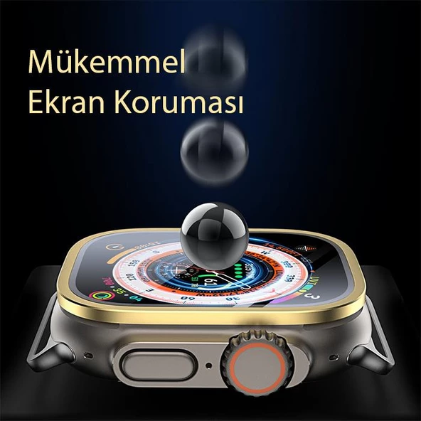 Polham Alüminyum Kenarlı Ful Kaplama Apple Watch Ultra 49MM Ekran Koruyucu, Toz ve Su Geçirmez Kırılmaz - 4