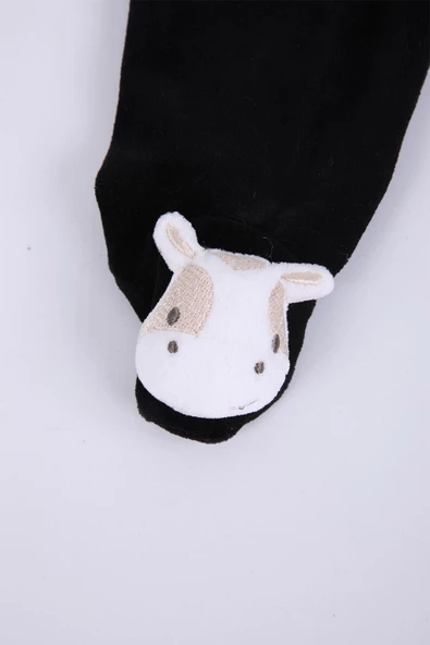 Babyhola Kadife Yelek Patikli Pantolon Unisex Bebek 2'li Set Siyah - 9