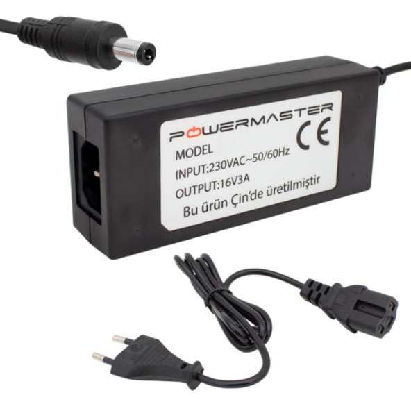 POWERMASTER 16 VOLT - 3 AMPER, 5.5X2.5 UÇLU SANTRAL ADAPTÖRÜ