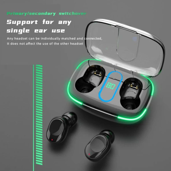 Y90 Şarj Göstergeli Tws Kulaklık Bluetooth Kablosuz Kulakiçi Kulaklık Siyah - 5