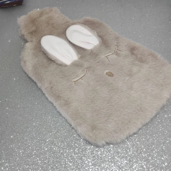 Peluş Sıcak Su Torbası Yıkanabilir Kılıflı  2 lt Polarlı Kahve Tavşan Model Puffy Sıcak Kompres