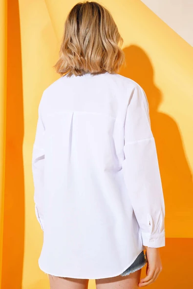 Oversize Kalıp Basic Gömlek Beyaz - 3