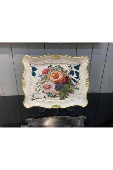 MONDECOR AVS007 BEYAZ ŞAKAYIK GOLD TEPSİ BÜYÜK