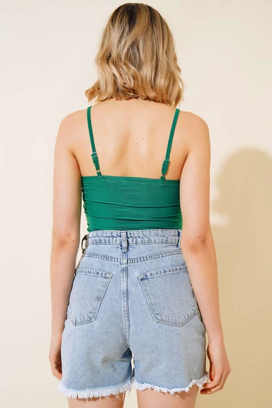 Dantelli Çıtçıtlı Body Yeşil - Resim 3