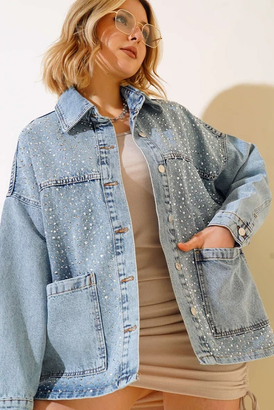 Taşlı Torba Cep Kot Ceket Kar Yıkama ürün görseli 1