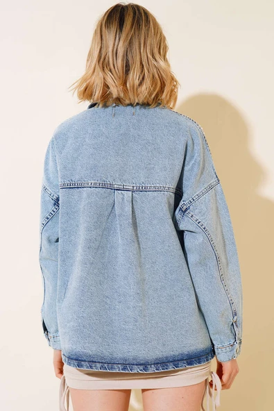 Taşlı Torba Cep Kot Ceket Kar Yıkama - Resim 3