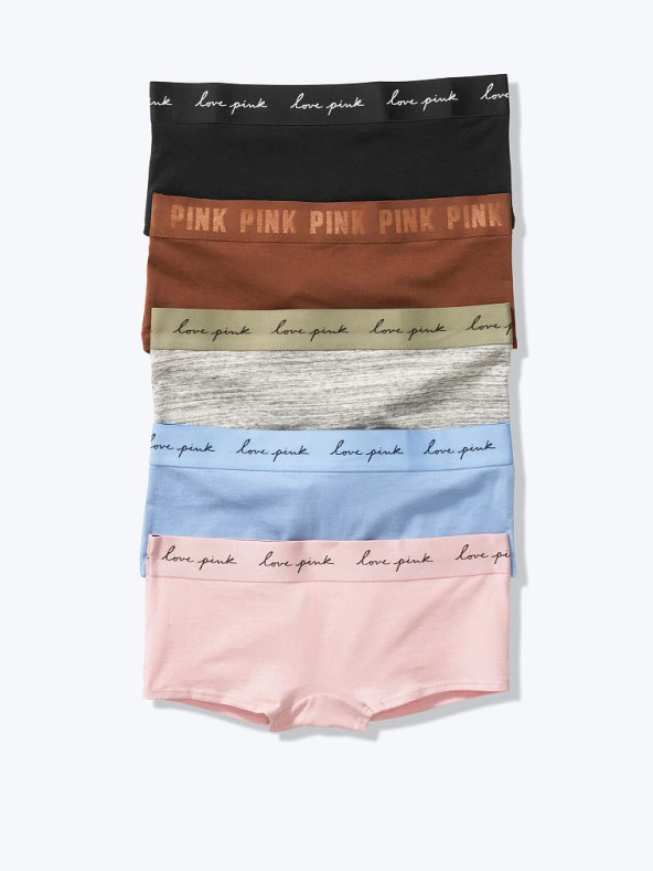 Victorias Secret PINK 5li  COTTON RIB BOYSHORT (Pamuklu) 5li Külot