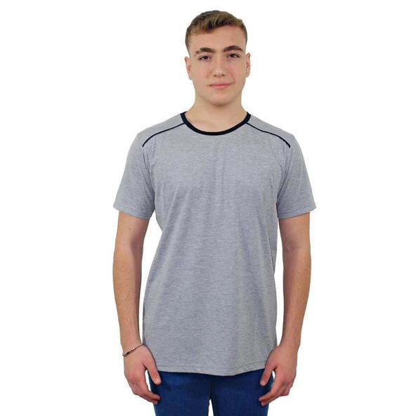 Persmont BT04Y Gri Biyeli Penye Sıfır Yaka Tişört  S ürün görseli