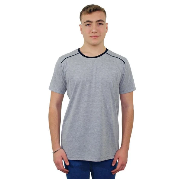 Persmont BT04Y Gri Biyeli Penye Sıfır Yaka Tişört  XL ürün görseli