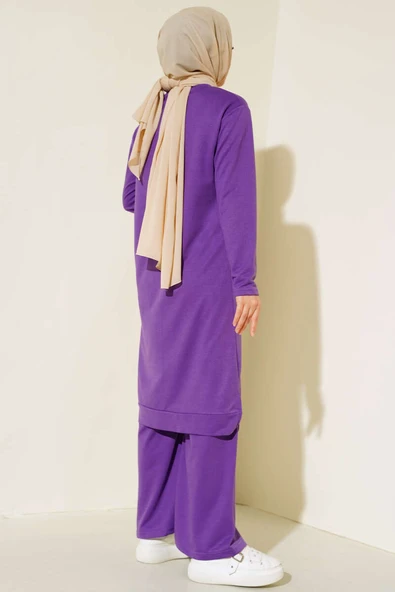 Armalı Bol Paça İkili Takım Mor - Resim 3