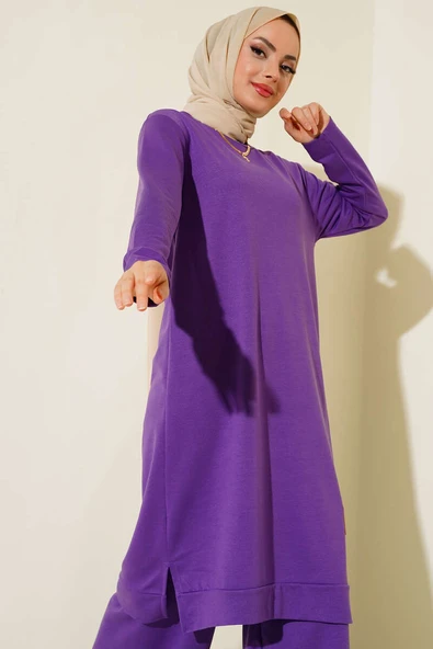 Armalı Bol Paça İkili Takım Mor - Resim 2