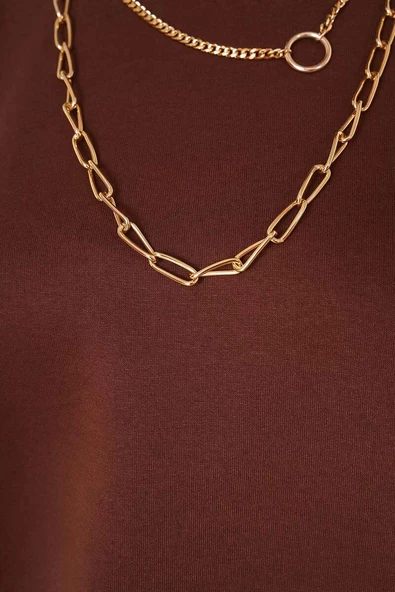 İki İplik Düz Tunik Kahve - Resim 4