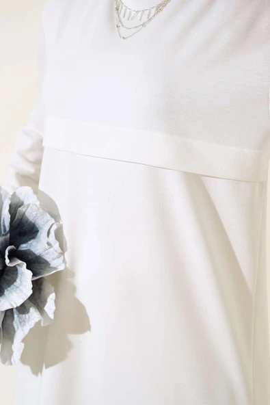 Yırtmaçlı Uzun İkili Takım Beyaz - 4