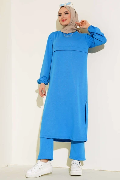 Yırtmaçlı Uzun İkili Takım İndigo ürün görseli 1