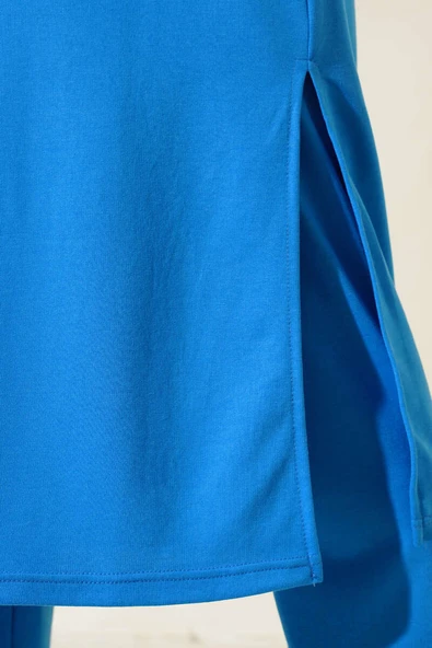 Yırtmaçlı Uzun İkili Takım İndigo - Resim 4