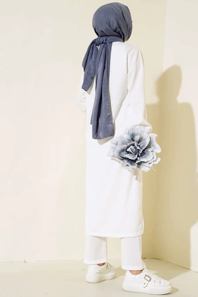 Yırtmaçlı Uzun İkili Takım Beyaz - 3