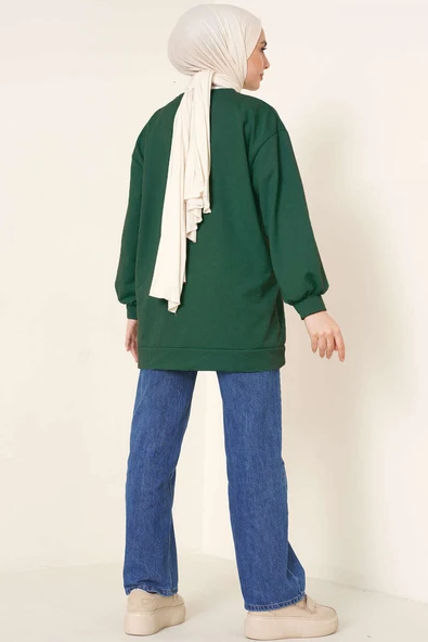 İki İplik Düz Tunik Zümrüt Yeşil - Resim 3