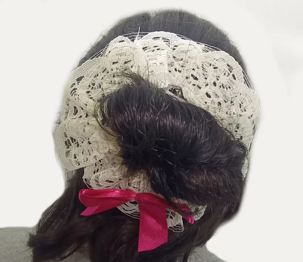 ASM1290 Kadın Ekru Dantel Saç Tokası Gelinlik Aksesuarı - 3