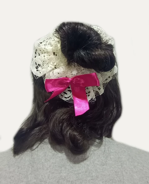 ASM1290 Kadın Ekru Dantel Saç Tokası Gelinlik Aksesuarı - 2