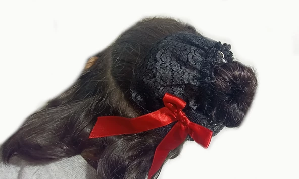 ASM1291 Kadın Siyah Dantel Saç Tokası Gelinlik Aksesuarı - 4