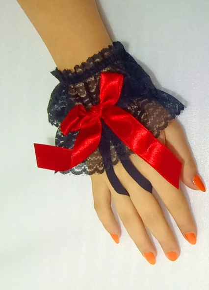 ASM1289YKadın Siyah Dantel El Bilekliği Gelinlik Aksesuarı - 3