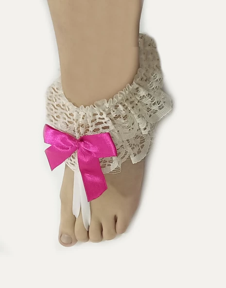 ASM1287Y Kadın Ekru Dantel Ayak Bilekliği Gelinlik Aksesuarı - 6
