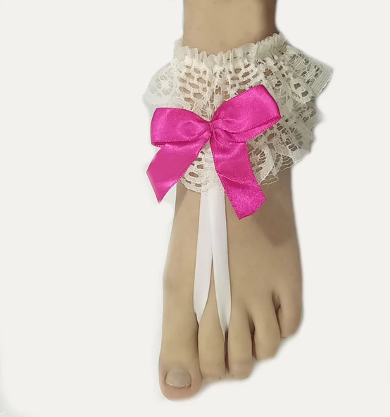 ASM1287Y Kadın Ekru Dantel Ayak Bilekliği Gelinlik Aksesuarı - 4