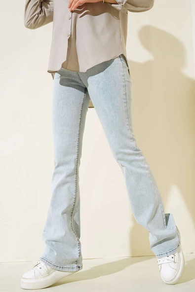 Yüksek Bel İspanyol Paça Pantolon Kar Açık - Resim 2