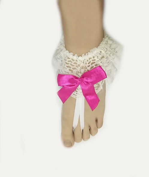 ASM1287Y Kadın Ekru Dantel Ayak Bilekliği Gelinlik Aksesuarı - 3