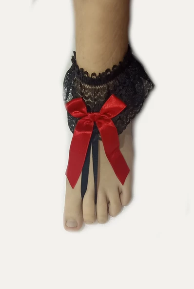 ASM1288Y Kadın Siyah Dantel Ayak Bilekliği Gelinlik Aksesuarı - 2