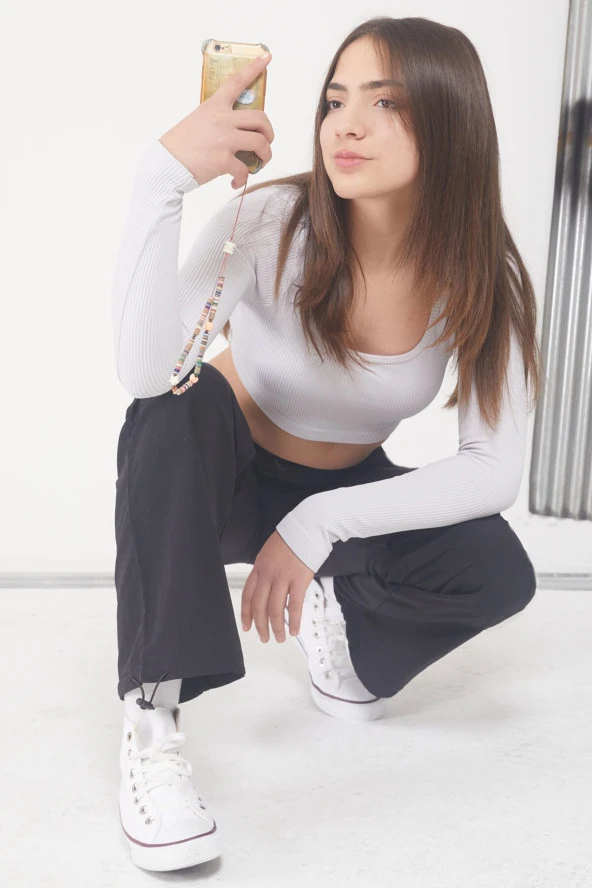 Siyah Ayarlanabilir Yüksek Bel Kız Çocuk Paraşüt Pantolon 17587 - 2