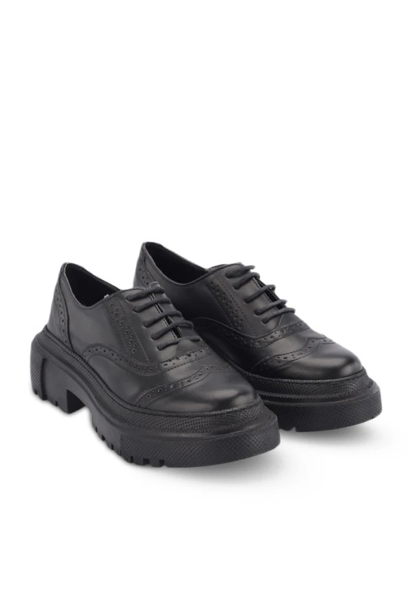İncim ® | Nero Kadın Siyah Cilt 5cm Yüksek Özel Kalın Taban Sert Dayanıklı Şık Tarz Loafer Ayakkabı