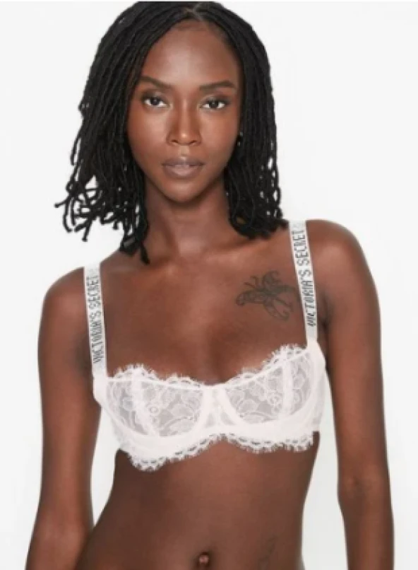 Victorias Secret Beyaz Shine Strap Dantelli Sütyen