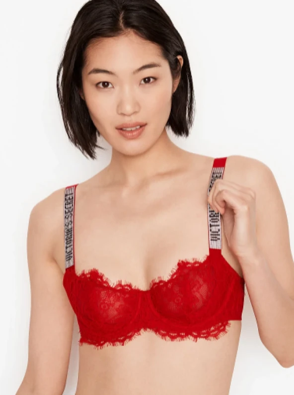 Victorias Secret Kırmızı Shine Strap Dantelli Sütyen - Resim 4