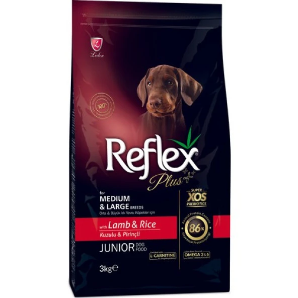 Reflex Plus Orta&Büyük Irk Kuzulu&Pirinçli Yavru Köpek Maması 3 Kg